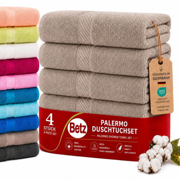 Betz Palermo Duschtücher – 4X Duschtuch aus 100% Baumwolle - Badetuch – Saunatuch –Liegetuch - 70 x