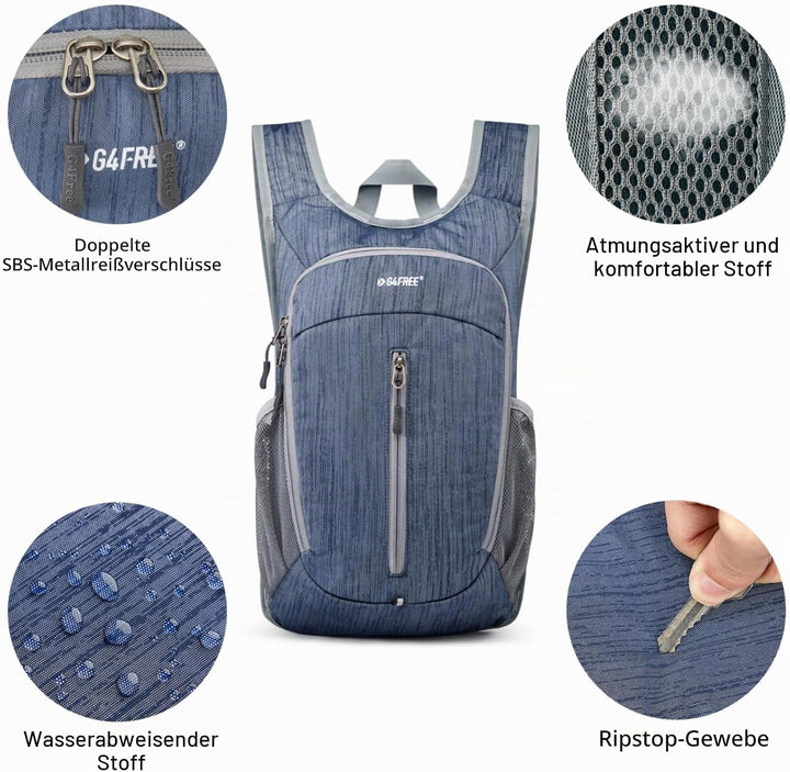 G4Free Wanderrucksack, 10 l, klein, für Reisen, Wandern, Tagesrucksack, leicht, verstaubar Dunkelbla