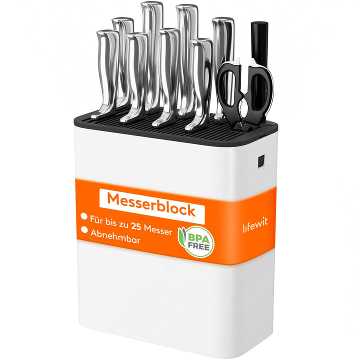 Lifewit Messerblock ohne Messer Schwarz, für bis zu 25 Messer, Weiss | Kunststoff Messerständer, mit