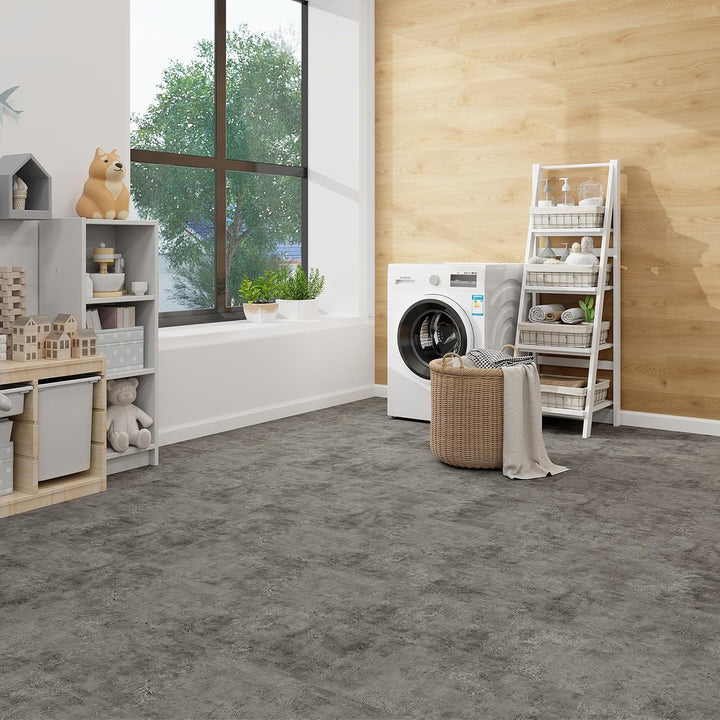 Mulgreat PVC-Boden Selbstklebende Vinyl-Fliesen, Vinylboden Hell Grau Pattern Stein Muster-60,96 cm