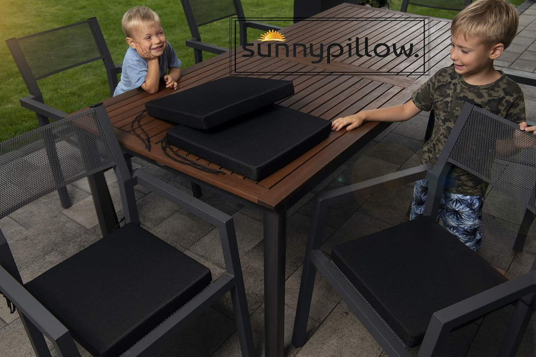 sunnypillow 4er Set Stuhlkissen mit Bindebänder - 40 x 40 x 5 cm - Sitzkissen Outdoor für Stühle/Bän