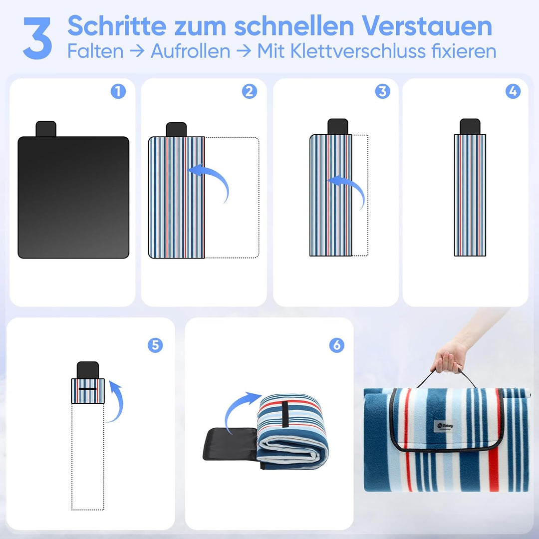 Sekey Picknickdecke Wasserdicht 200x300cm, Sandfeste Strandmatte, PEVA-Wasserdichter Untergrund, Str