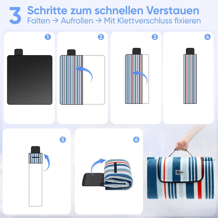Sekey Picknickdecke Wasserdicht 200x300cm, Sandfeste Strandmatte, PEVA-Wasserdichter Untergrund, Str