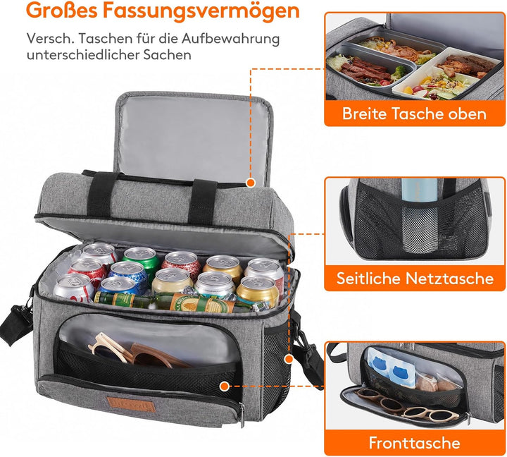 Lifewit Grosse Kühltasche 14.6L 18 Dosen, Kühlbox Faltbar, Isolierte Lunch Tasche, Leichte, Tragbare