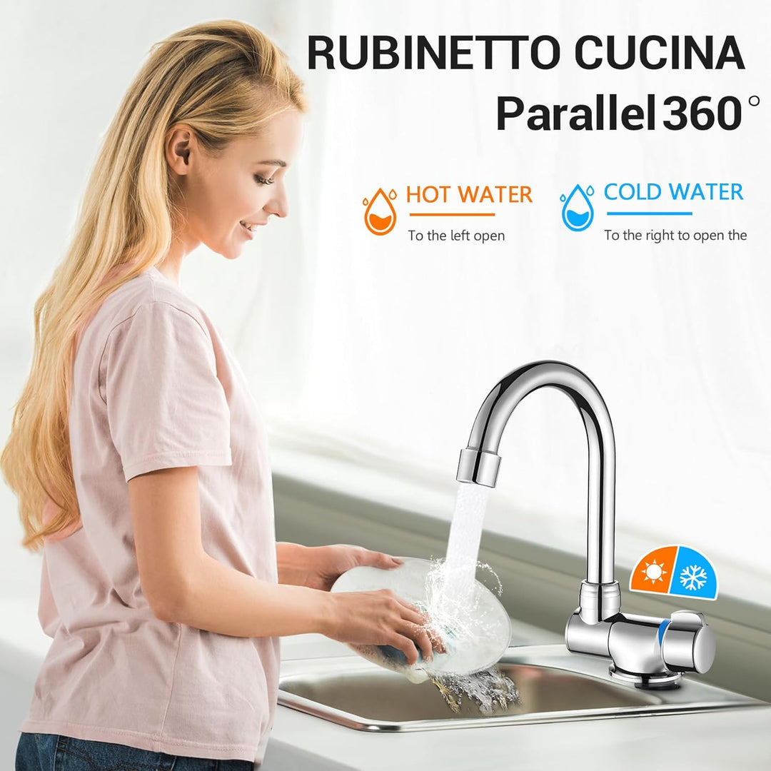 Faltbarer KüChenarmatur 360-Grad-Rotationswaschbecken Wasserhahn Einhand-Kalt- und HeissWassermische