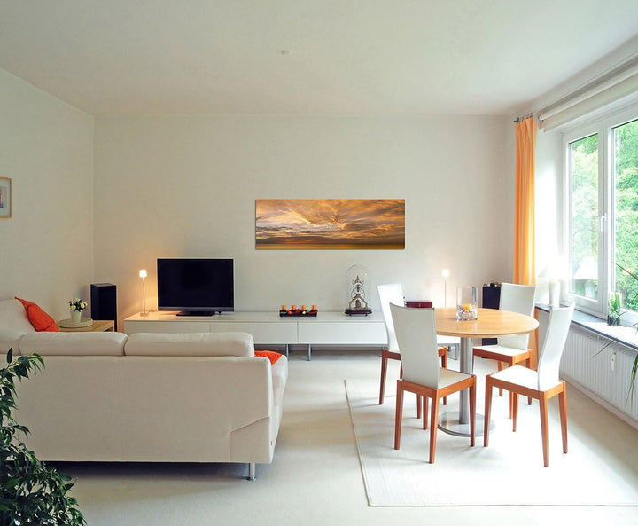 Paul Sinus Art Panoramabild auf Leinwand und Keilrahmen 150x50cm Ozean Wolkenhimmel Sonnenuntergang