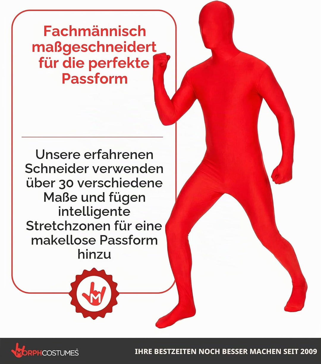 MSUIT Roter Morphsuit für Erwachsene, Ganzkörperanzug Herren Damen, Faschingskostüm - L (163cm-175cm