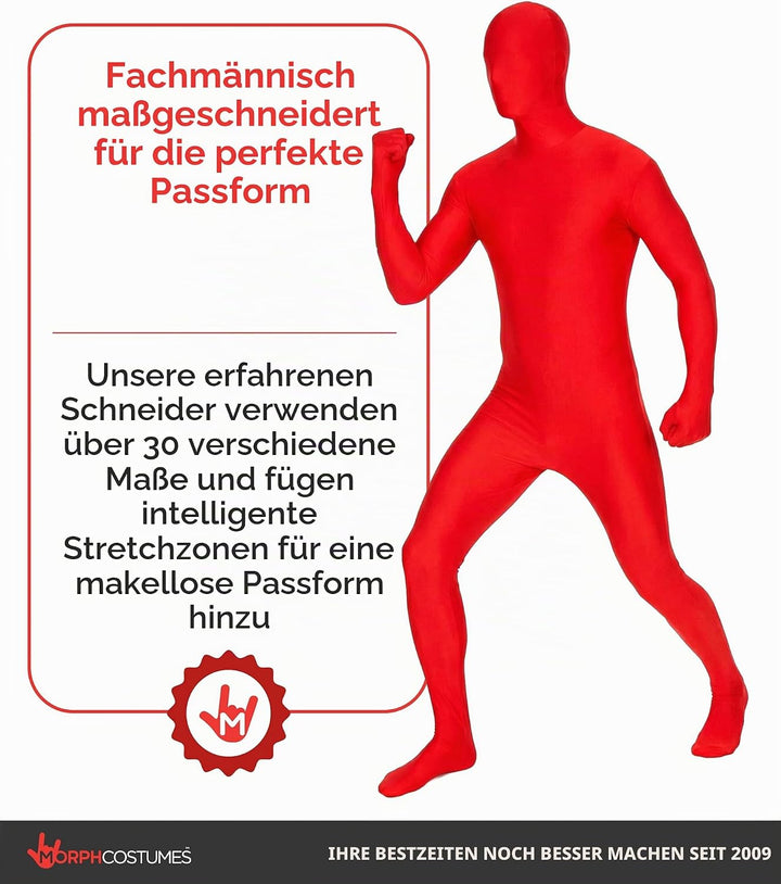 MSUIT Roter Morphsuit für Erwachsene, Ganzkörperanzug Herren Damen, Faschingskostüm - L (163cm-175cm