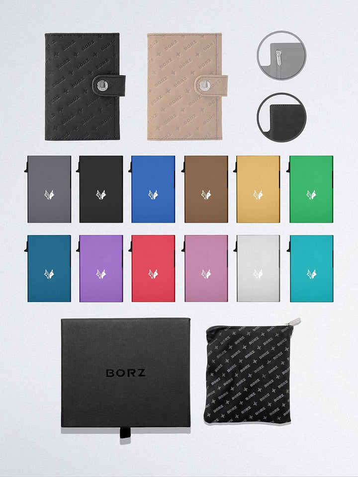BORZ Prime Limited Kartenetui mit Münzfach für AirTag I Digitale Visitenkarte I Slim Wallet RFID Sch