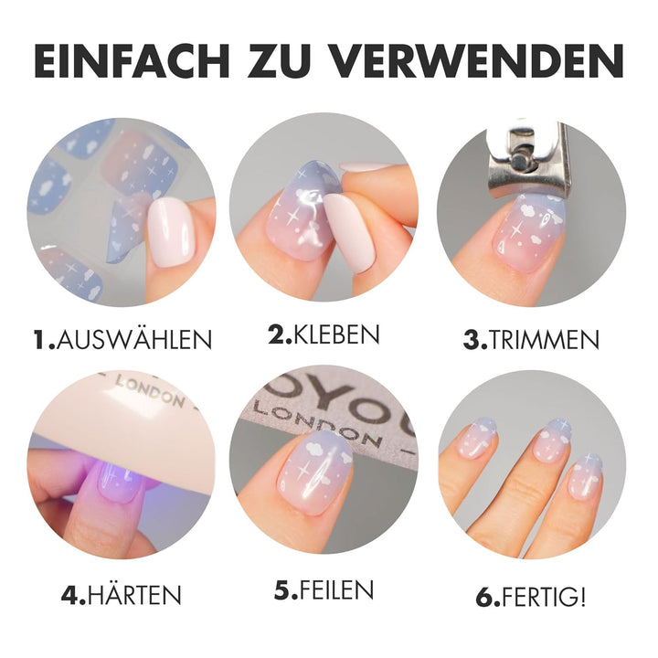 MOYOU LONDON Halbgehärtete UV Gel Strips - 20 Stück - Gel-Nagelfolien UV Härtend für Maniküre in Sal