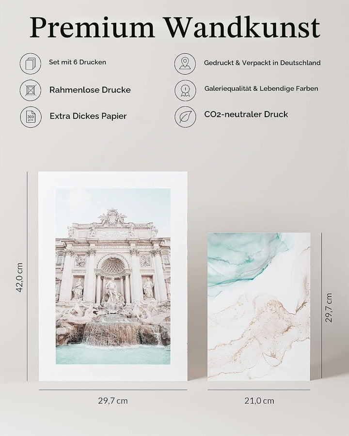 Heimlich® Premium Poster Set OHNE Bilderrahmen | 2 x DIN A3 &amp; 4 x DIN A4 - ca. 30x42 &amp; 21x30 | Stilv