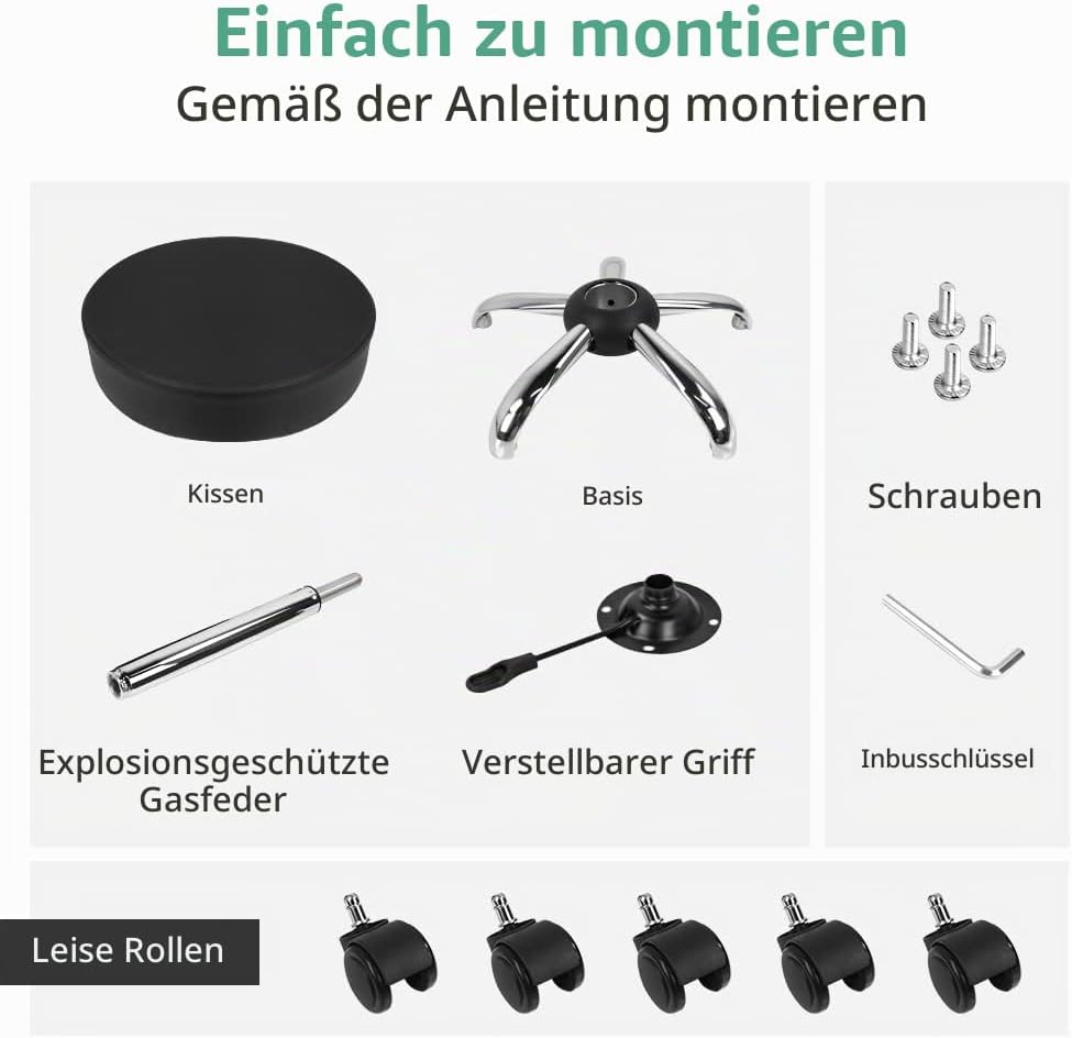 FURWOO Mehrzweck Rollhocker Rundhocker mit Rollen für Spa Verstellbarer Zeichenhocker (Schwarz), Sch