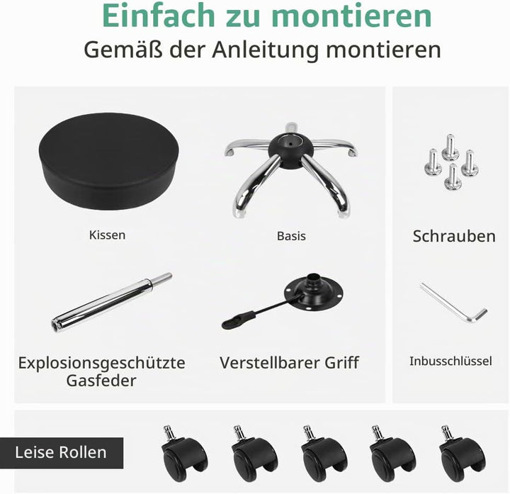 FURWOO Mehrzweck Rollhocker Rundhocker mit Rollen für Spa Verstellbarer Zeichenhocker (Schwarz), Sch
