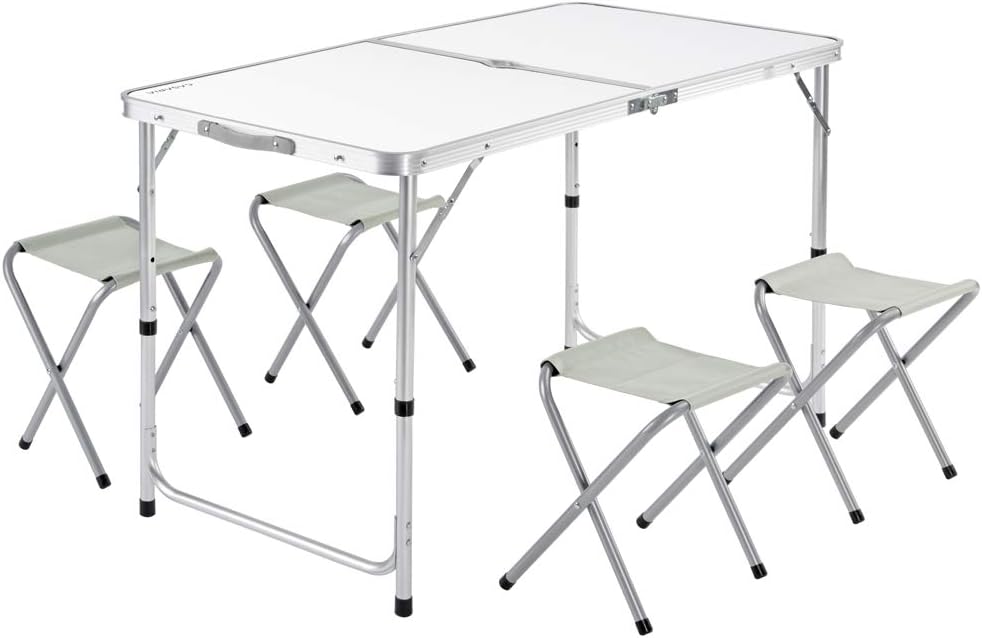 CASARIA® Klapptisch Wetterfest Höhenverstellbar Campingtisch mit Stühlen Gartentisch Falttisch 120x6