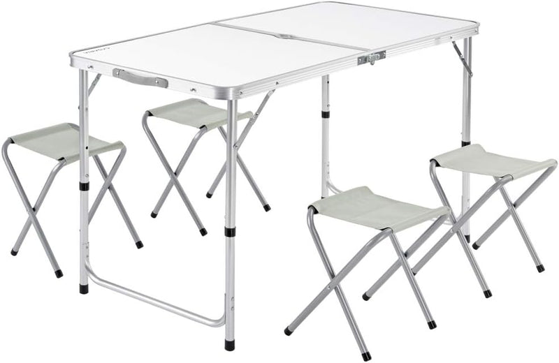 CASARIA® Klapptisch Wetterfest Höhenverstellbar Campingtisch mit Stühlen Gartentisch Falttisch 120x6