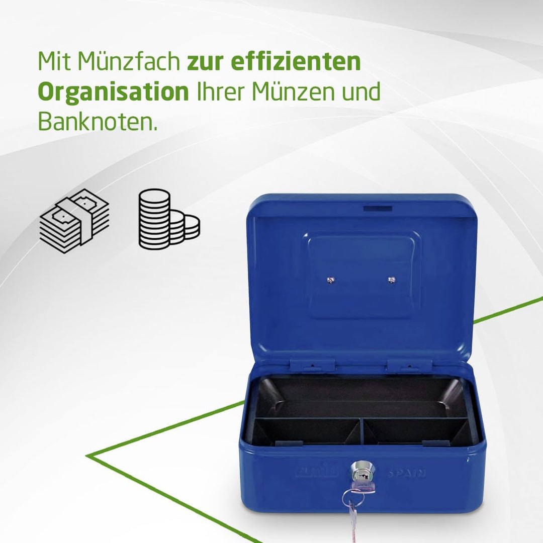 Amig - Sicher | Geldkassette | Safe für Geld, Scheine und Münzen | Mit Münzfach und 2 Schlüsseln | S
