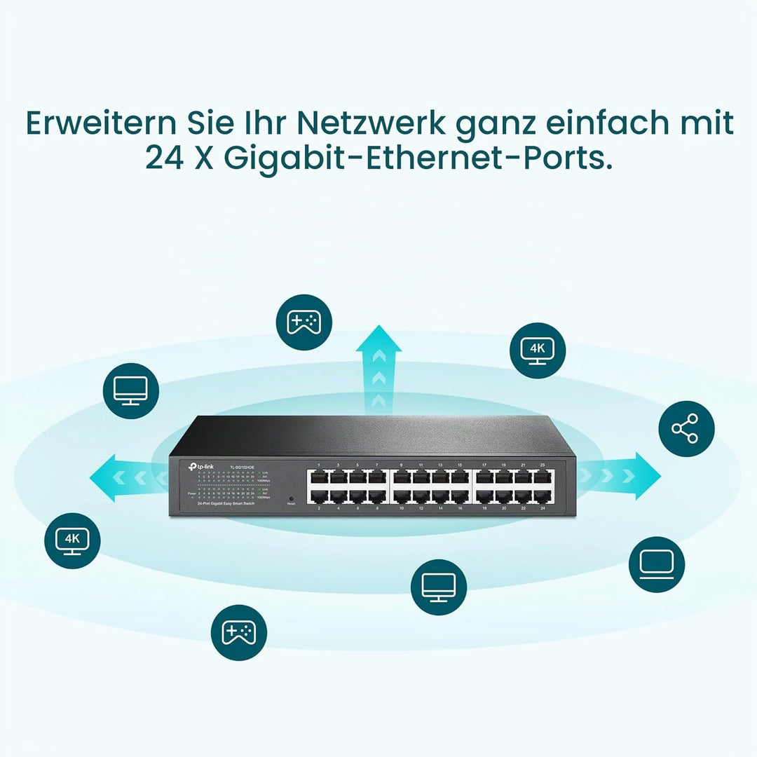 TP-Link TL-SG1024DE 24 Port Gigabit Netzwerk Managed Switch (Rackmount, 24*RJ-45 Ports, Metallgehäus