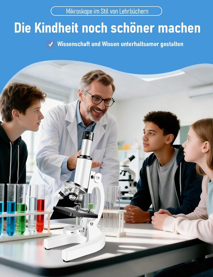 Monokulares Mikroskop, 40- bis 2000-fache Vergrösserung, mit Smartphone-Adapter, für Schüler, Heimsc