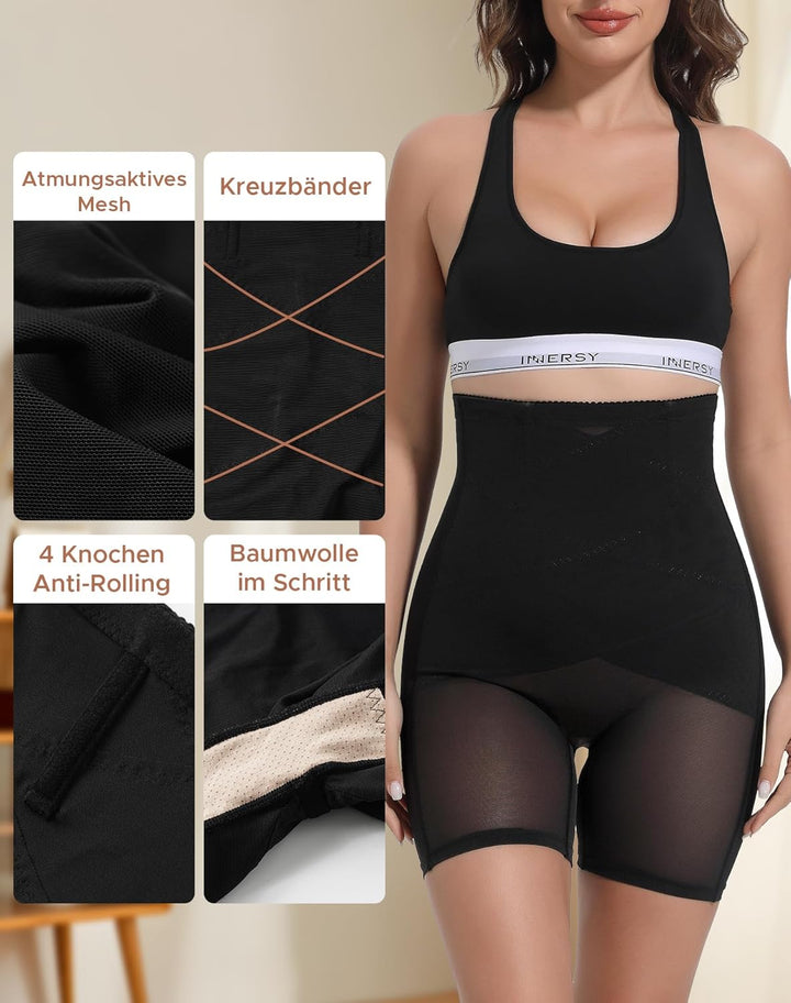 INNERSY Bauchweg Unterhose Damen Miederhose mit Bein Bauch Weg Figurformende Shapewear Hose L 1 Schw