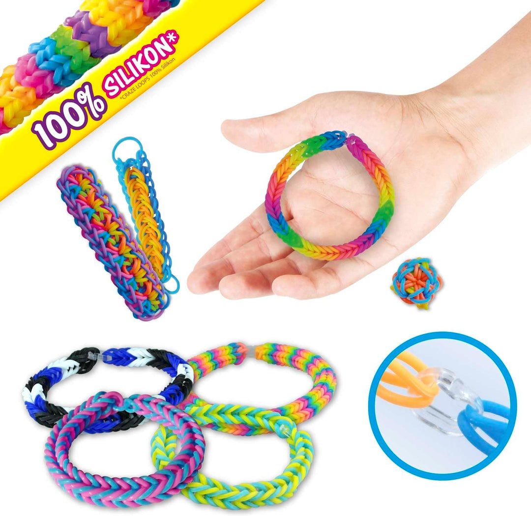 CRAZE LOOPS BAG 100 XXL Set - Loom Bänder 24x 100 Foilbag & 120 Verschlüsse, Farbmix, 100% hautfreun