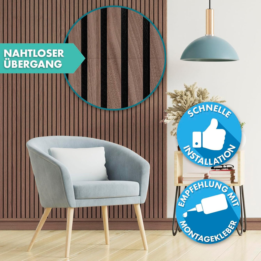 etm Akustikpaneele 60 x 60 cm, Wandpaneele mit Echtholzfurnier| Wandverkleidung | Akustikpaneel | Wa