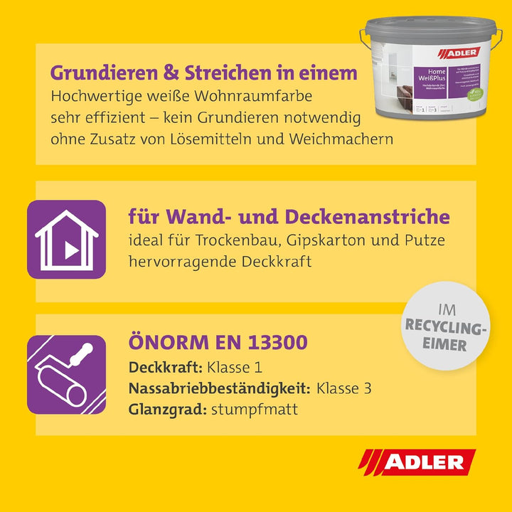 Aviva Home-Weiss Plus - 3 Liter - Wandfarbe mit Grundierung, Trockenbaufarbe, für Gipskarton und gla