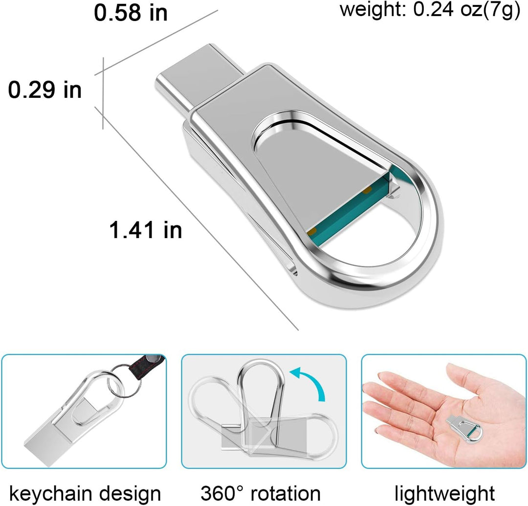 RAOYI USB C Stick 128GB Mini USB 3.0 & Type C 2-IN-1 OTG Flash Laufwerk Dual USB C Speicherstick Met
