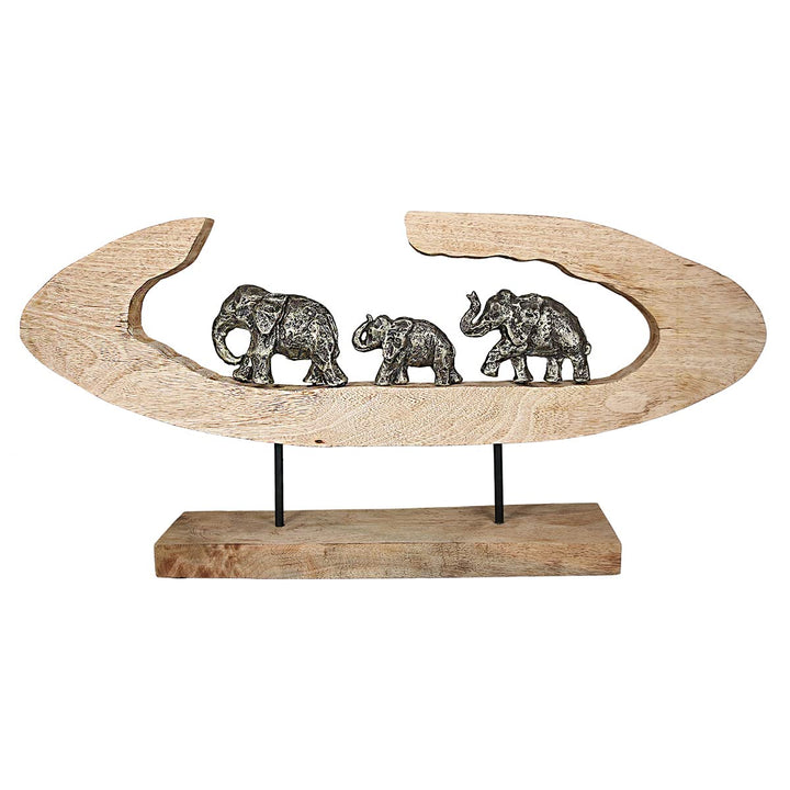Casablanca Dekofigur Indoor - Gilde Aluminium Mangoholz - Elefanten Familie - Skulptur Statue Dekora