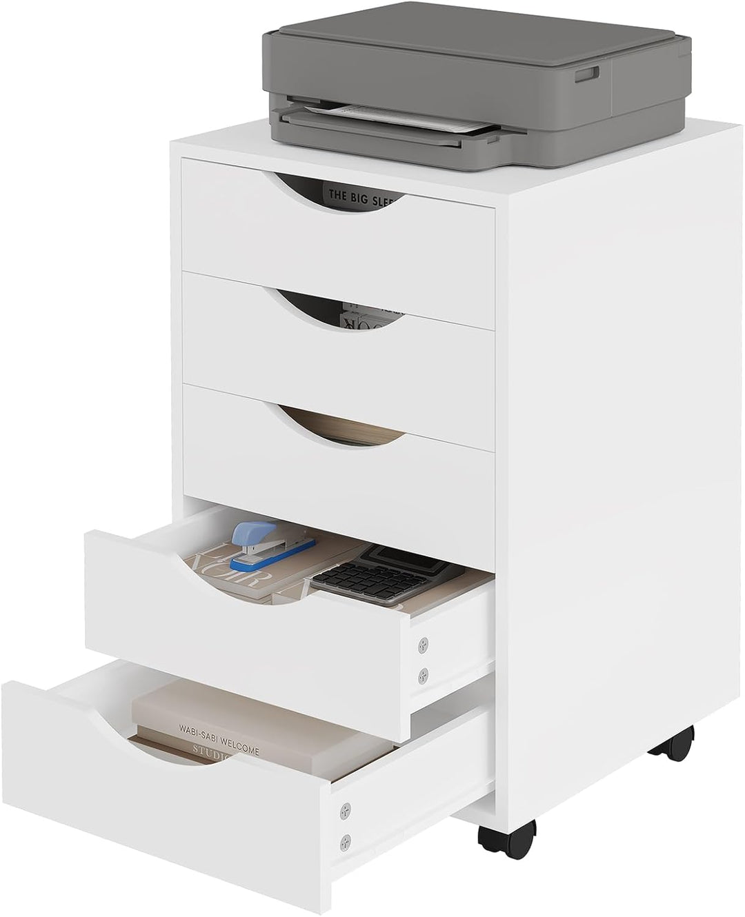 WOLTU Rollcontainer mit 5 Schubladen, mobiler Aktenschrank mit Rollen, Schubladenschrank Büroschrank