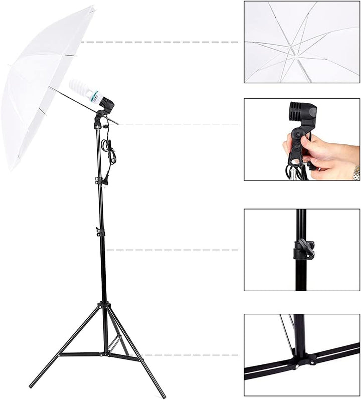 Bonnlo KS01 Fotostudio Set mit Softbox, Regenschirmen und Fotoleinwand Hintergrund – 5-in-1 Reflekto