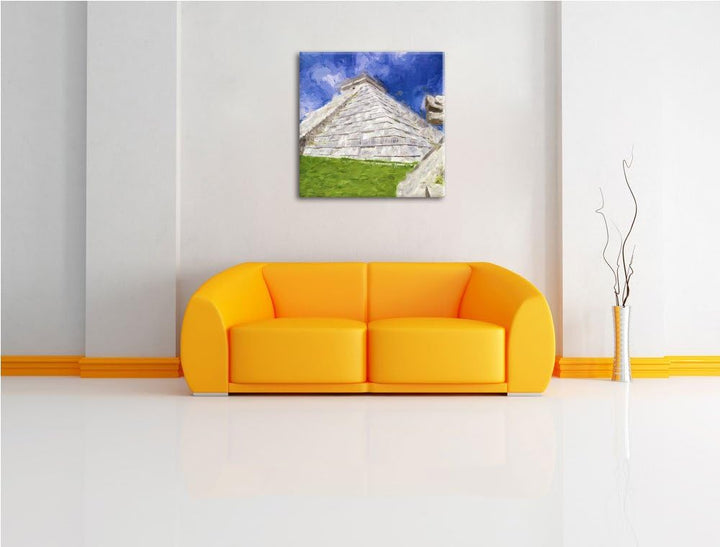 Maya Tempel in Mexiko, Format: 70x70 auf Leinwand, XXL riesige Bilder fertig gerahmt mit Keilrahmen,