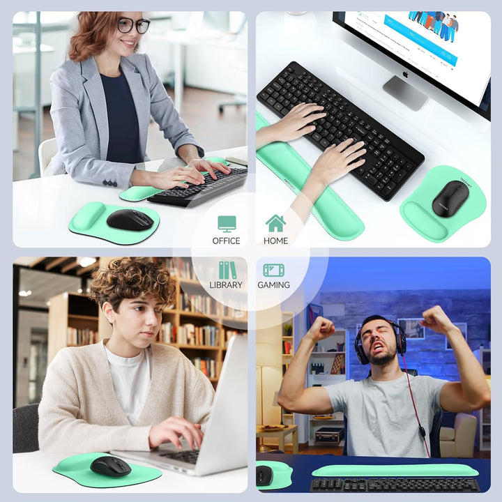 TECKNET Mauspad mit Handauflage, Gelkissen Mousepad und Ergonomische Memory Foam Tastatur Handgelenk