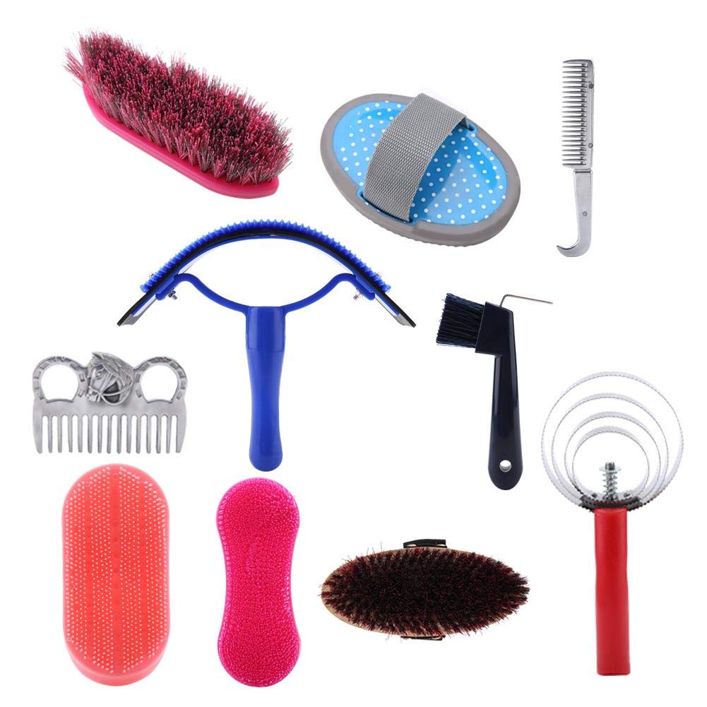 VIFER Pferdebürsten-Set 10-TLG Putzzeug für Pferde Reitsportbürste Pferdereinigungs Horse Grooming C