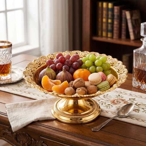 Tnfeeon Obstschale, Serviertabletts, Obsttablett mit Füssen, Floraler Schnitzbesatz, Gewellter Telle