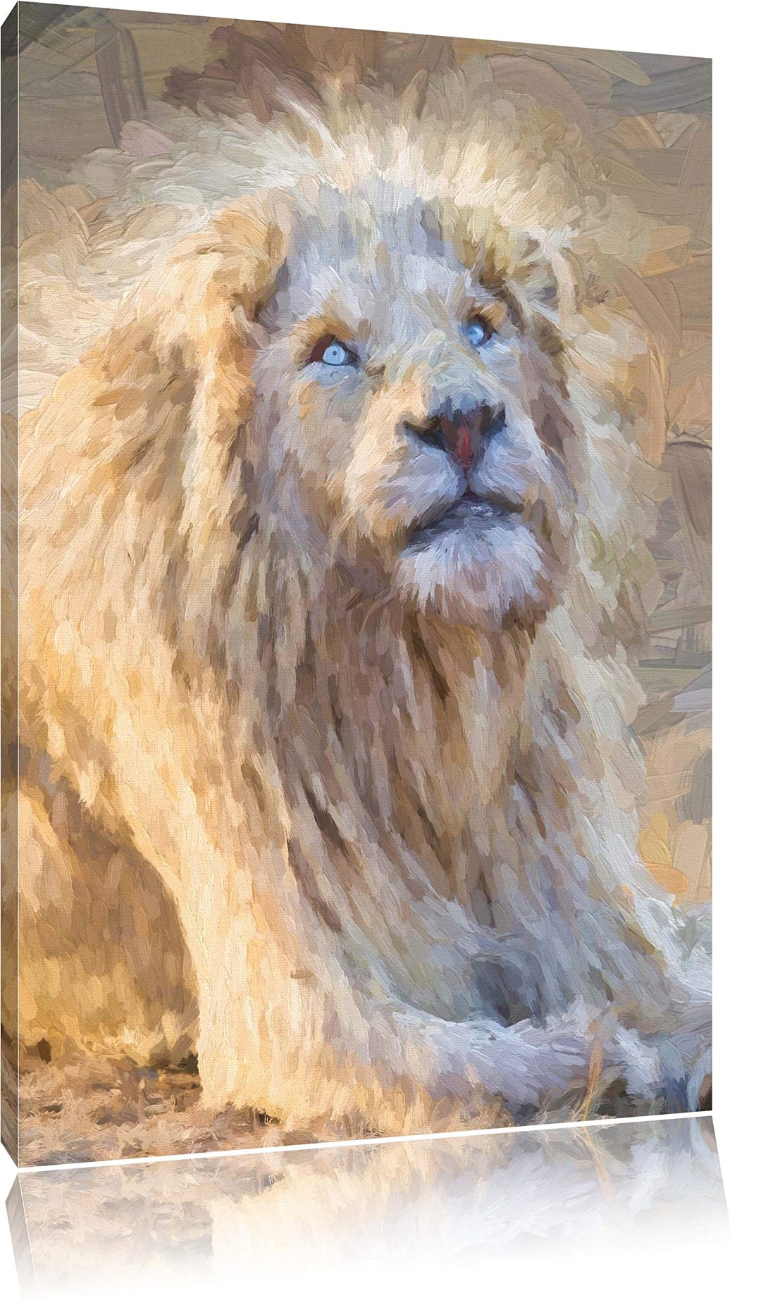 anmutiger weisser Löwe Deluxe Format: 100x70 cm auf Leinwand, XXL riesige Bilder fertig gerahmt mit