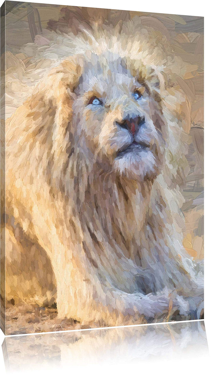 anmutiger weisser Löwe Deluxe Format: 100x70 cm auf Leinwand, XXL riesige Bilder fertig gerahmt mit