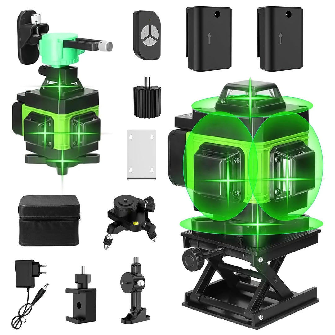 Kreuzlinienlaser Grün 4 x 360°, 4D 16 Linien laser wasserwaage, selbstnivellierender, horizontaler u