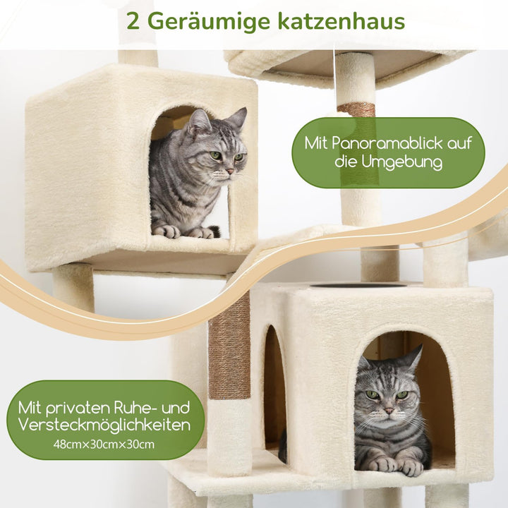 Globlazer Kratzbaum Ecke Hoch 189 cm mit 2 Katzenhaus, 2 Gepolsterte Sitzstangen, Katzenkorb VergröB