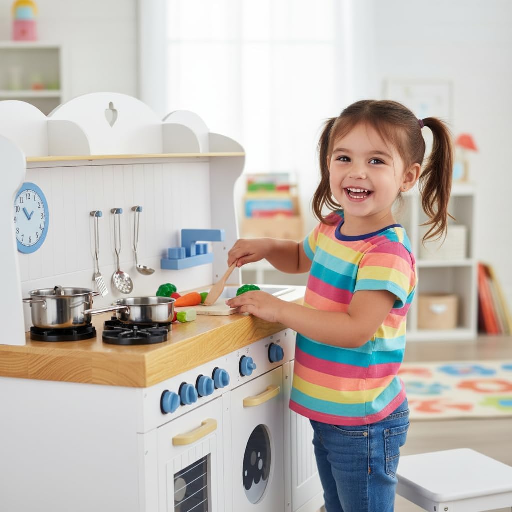 Leomark Grosse Kinderküche aus Holz Saint Tropez Spielküche mit Metalltöpfe Holzküche für Kinder Spi