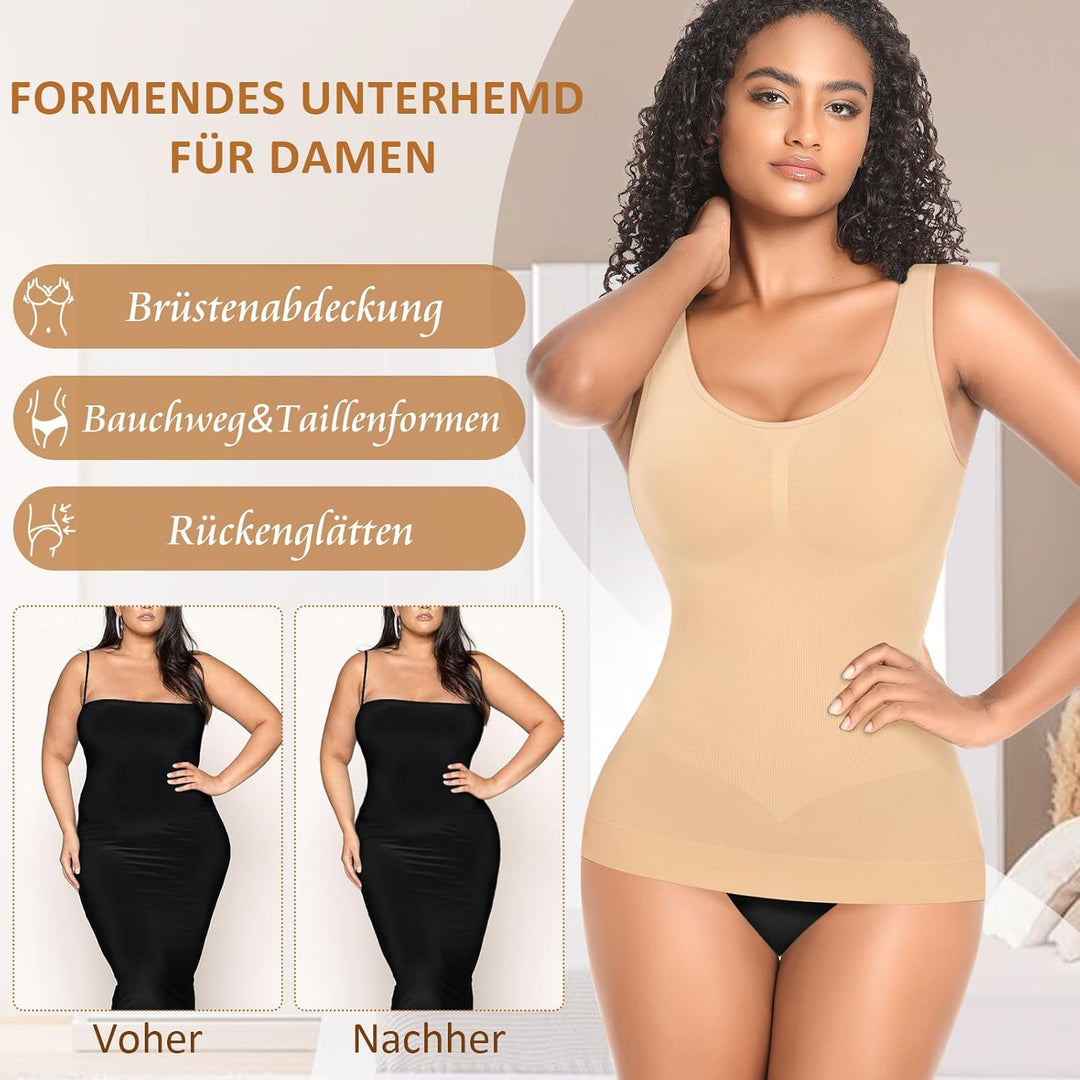 YARRCO Damen Shape Unterhemd Formende Tops Nahtlos Hemdchen L Beige+Beige-Weite Träger, L Beige+Beig