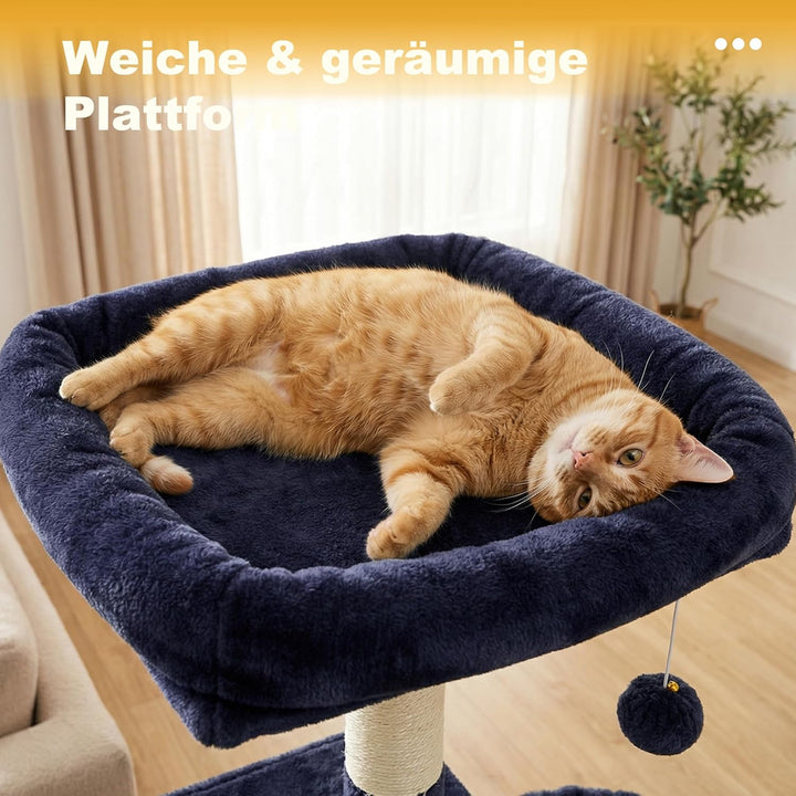 Hey-brother Kratzbaum, 111 cm Katzenbaum mit Spielzeug, Katzenkratzbaum mit Plattform, Hängematte un