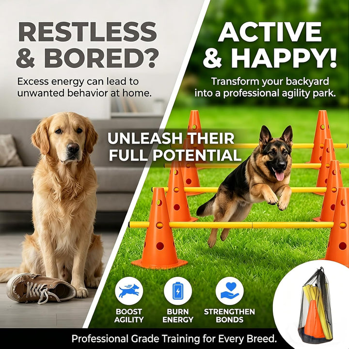 Sports Steckhürdenset, 10 Kegel + 5 Stangen Agility Hürden Steckhürdenset, Kinder Agility Hürden Hin