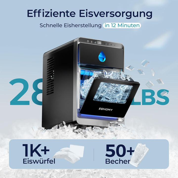 EUHOMY Tragbarer LunaArc™ Crescent Eiswürfelmaschine mit Kristall-Halbmond, 1600 Stück/Tag, fertig i