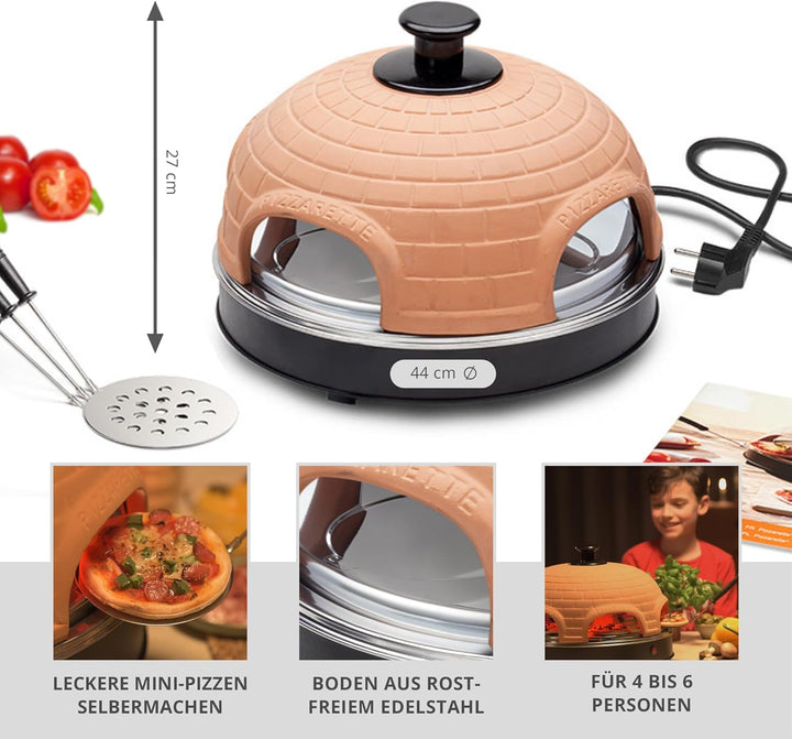 Monsterzeug Pizza Raclette Ofen, Elektrischer Mini-Ofen, Mobiler Steinofen für Zuhause, Inkl. Pizza-