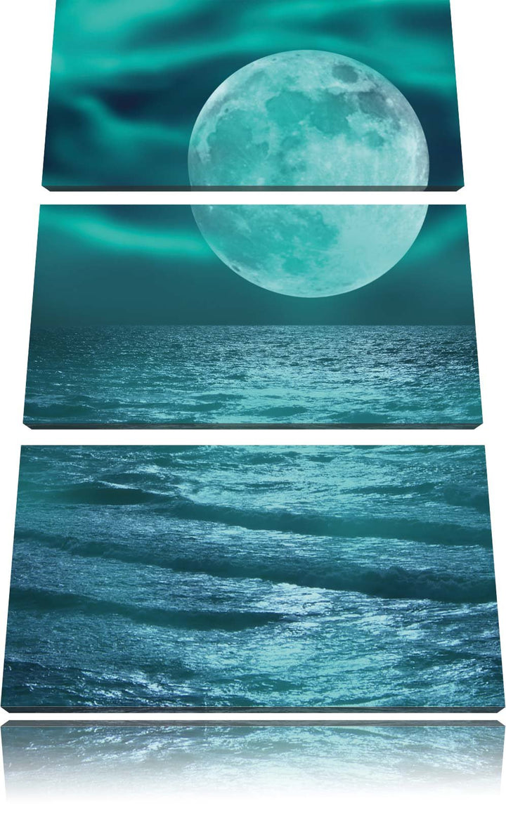 Pixxprint ruhiges Meer mit Vollmond 3-Teiler Leinwandbild 120x80 Bild auf Leinwand