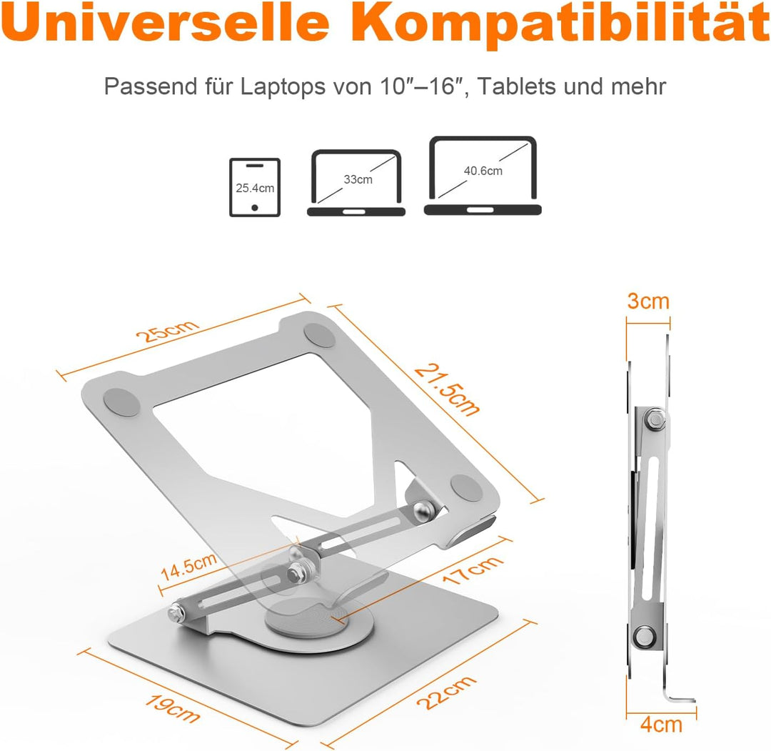 GRIFEMA Laptop Ständer Höhenverstellbar und Faltbar, 360° Drehbare Basis, Stabil, Belüftet und Ergon