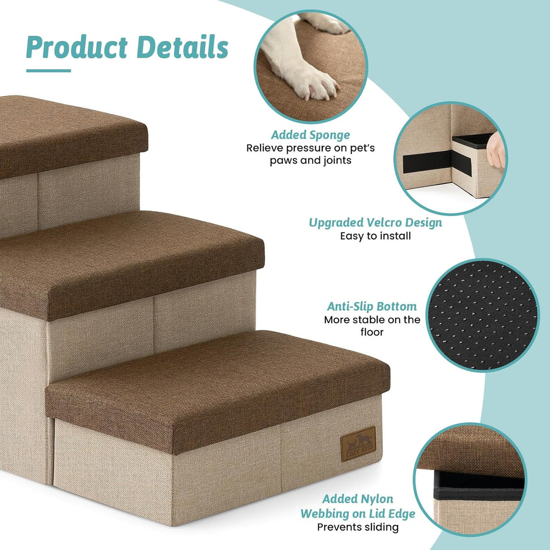 COZY KISS Hundetreppe für Kleine Hunde mit Stauraum, Breite Haustiertreppe Faltbare für Bett und Cou
