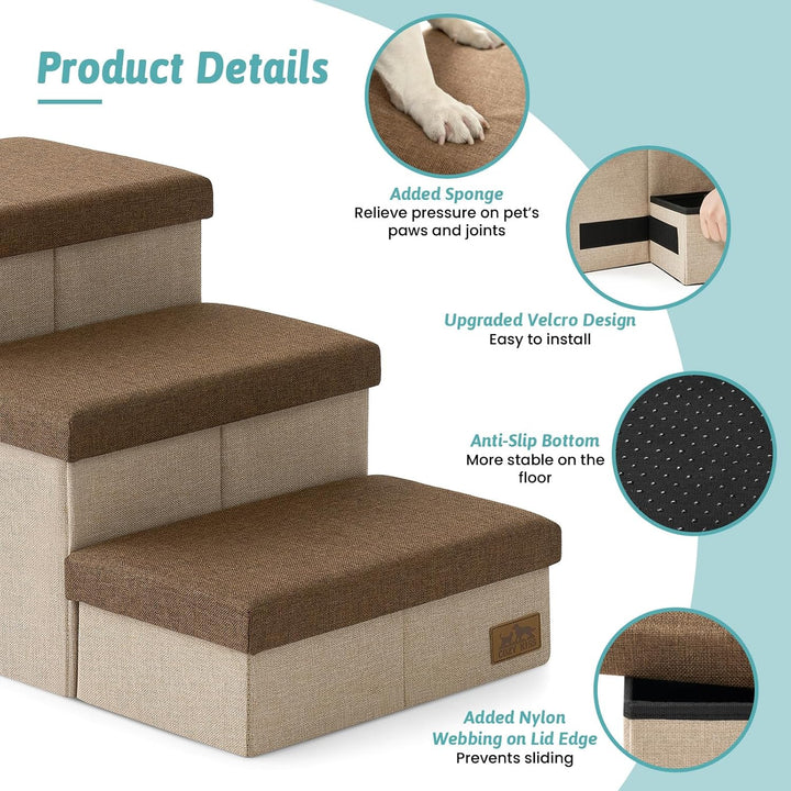COZY KISS Hundetreppe für Kleine Hunde mit Stauraum, Breite Haustiertreppe Faltbare für Bett und Cou