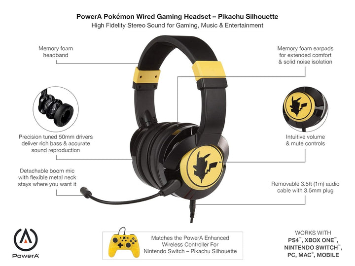 PowerA Pokémon Kable-Gaming-Headset – Pikachu Silhouette, Pikachu Silhouette