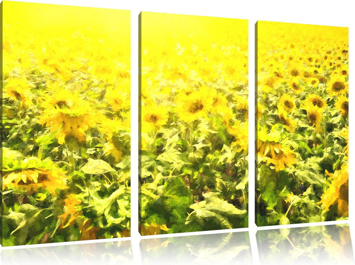 Pixxprint Riesiges Sonnenblumenfeld / 3-Teilig/Gesamtmass 120cm Leinwandbild bespannt auf Holzrahmen